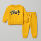 Mustard Hello Print Fleece Fabric Suit For Winters