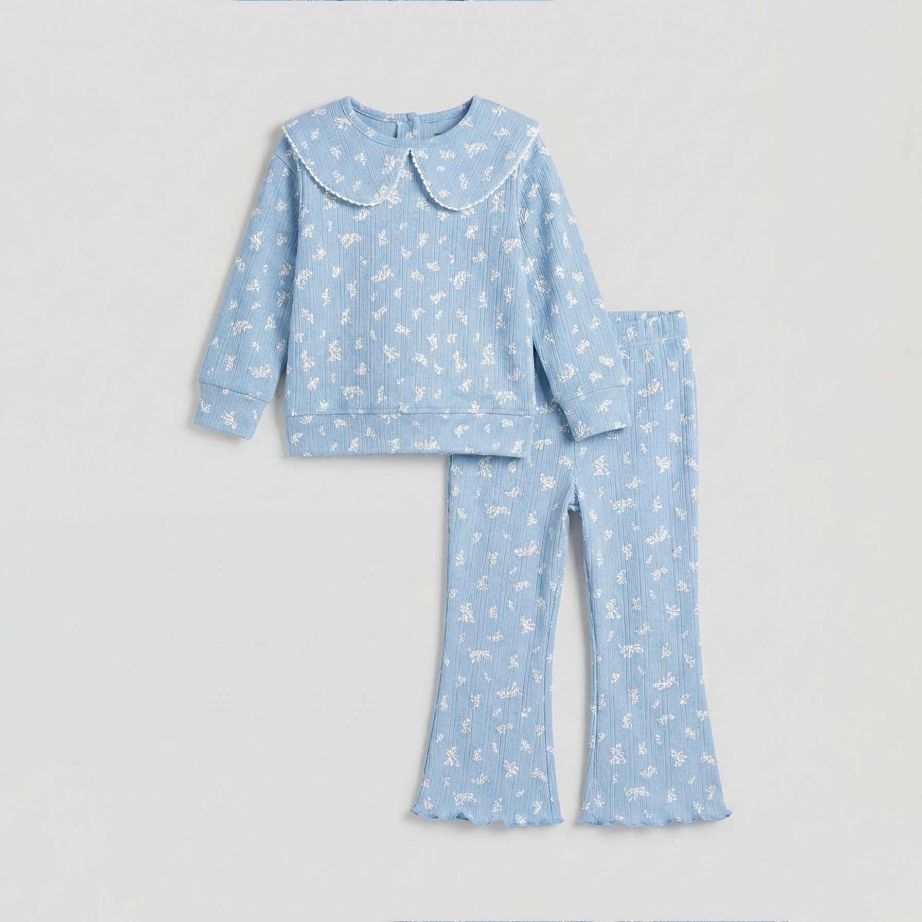 Blue Bow Print Shirt With Trouser Suit For Girls Secondary image