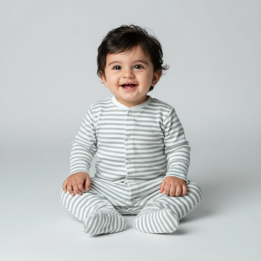 NEW GREY STRIPES FULL BODY FULL SLEEVES ROMPERS Main image
