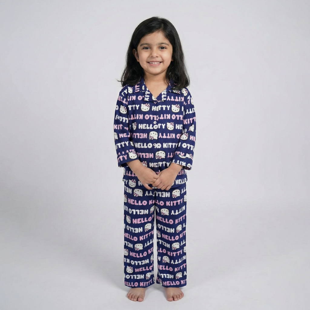 Blue Hello Kitty Shirt With Trouser Suit For Girls