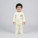 YELLOW "RAINBOW LET'S GO" PRINT FULL BODY FULL SLEEVES ROMPERS