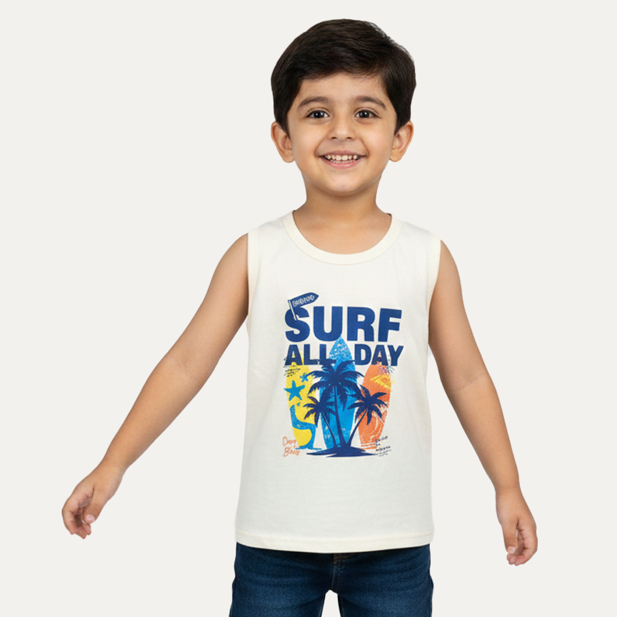 White Surf All Day Print Sando For Summers