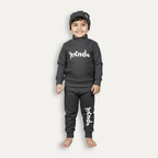 Charcoal Panda Print Ribbed Fabric Suit For Winters