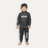 Charcoal Panda Print Ribbed Fabric Suit For Winters