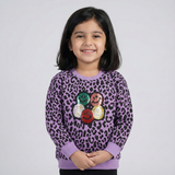 PURPLE CHEETAH PRINT WITH SMILEY TERRY FABRIC SWEATSHIRT