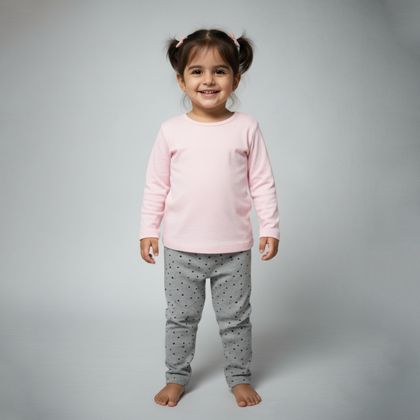 Hazel Grey Polka Dots Print Ribbed Pajama Trouser