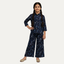 Navy Blue Flowers Print Co-ord Ribbed Fabric Suit For Girls