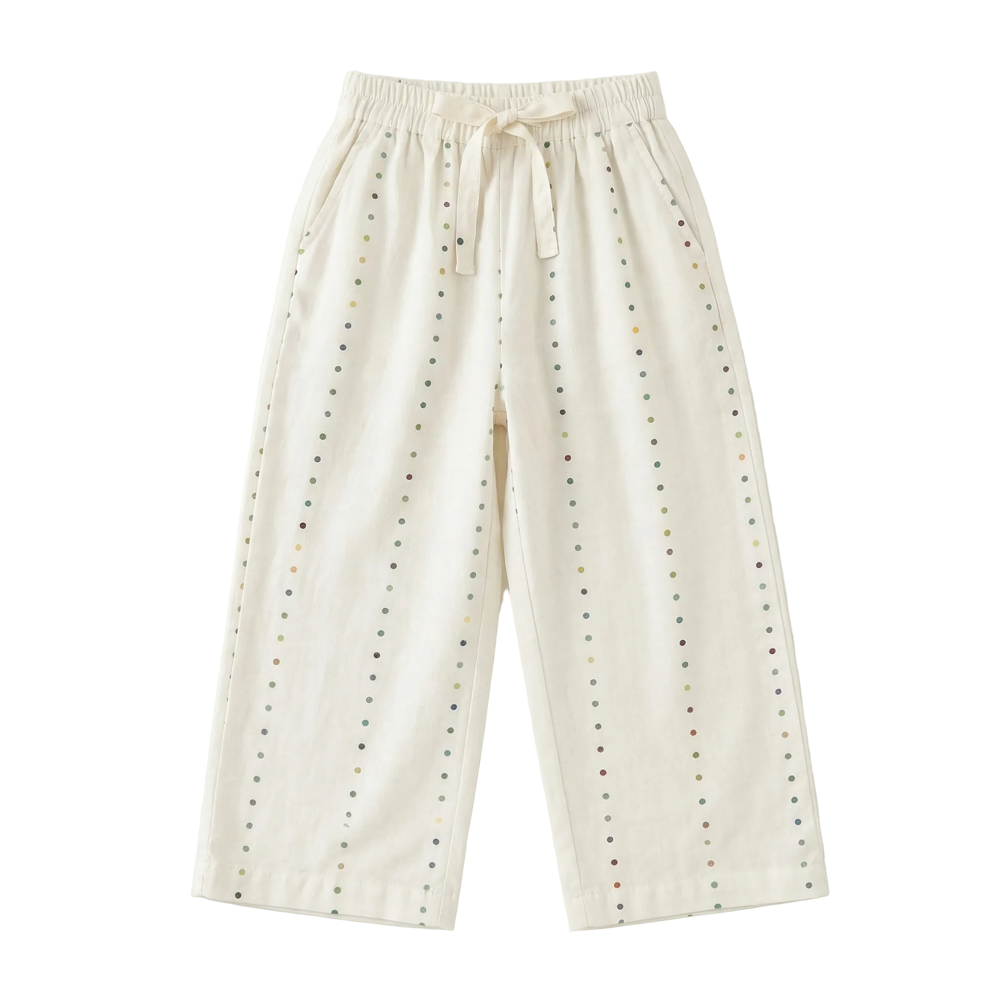White Polka Dots Print Plazo Pockets Pajama For Girls Secondary image