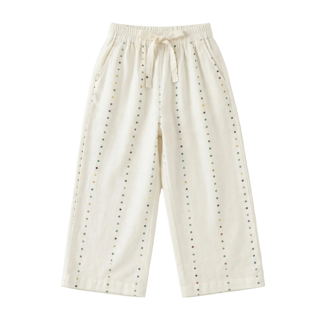 White Polka Dots Print Plazo Pockets Pajama For Girls