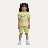 Yellow Smile Print Ribbed Linen Fabric Suit For Summers