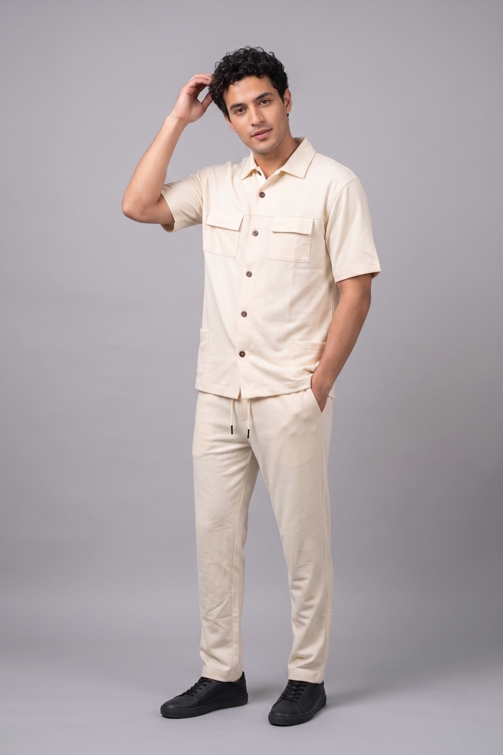 Cream Jersy Fabric Double Pocket Co-Ord Set Secondary image