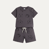 Grey Pooh Print Cotton Jersy Suit For Boys