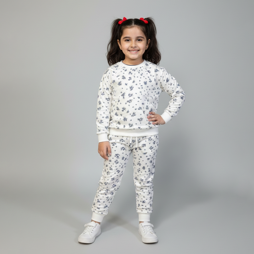 White Flowers Jersy Fabric Suit For Winters Main image