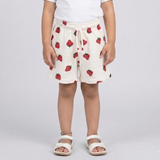 Cream Strawberry Print Shorts For Girls