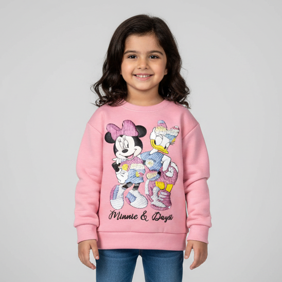 Pink Minnie & Duck Fur & Fleece Fabric Sweatshirt