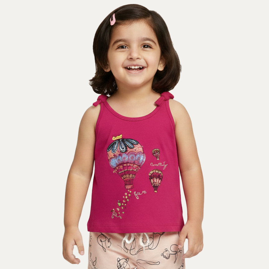 Blush Pink Air Ballon Print T-shirt Top For Girls Main image