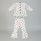 White Cherry Print Frock With Trouser Suit For Girls