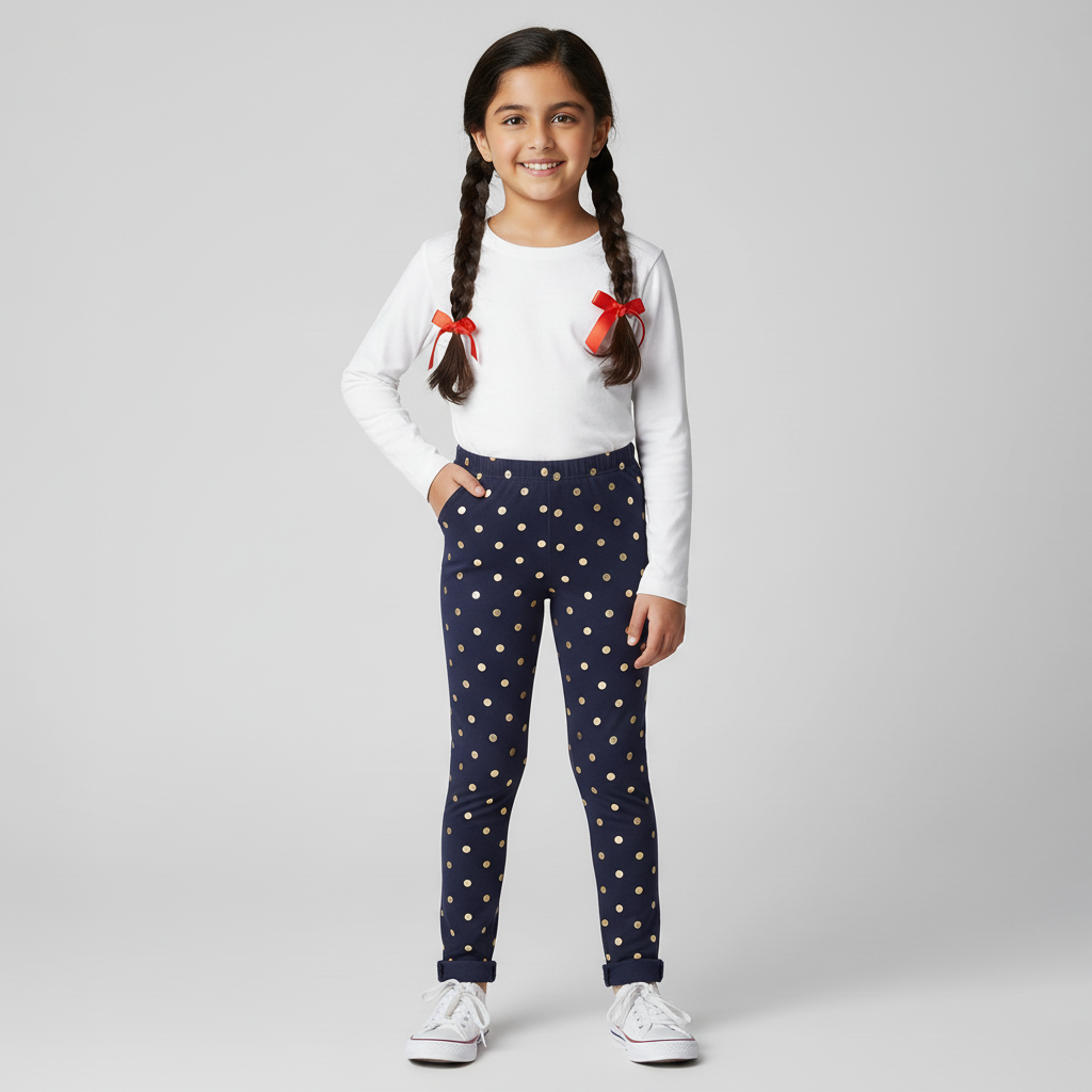 GREY POLKA DOTS FOIL PRINTED FLEECE WARM LEGGING TROUSER FOR GIRLS Secondary image