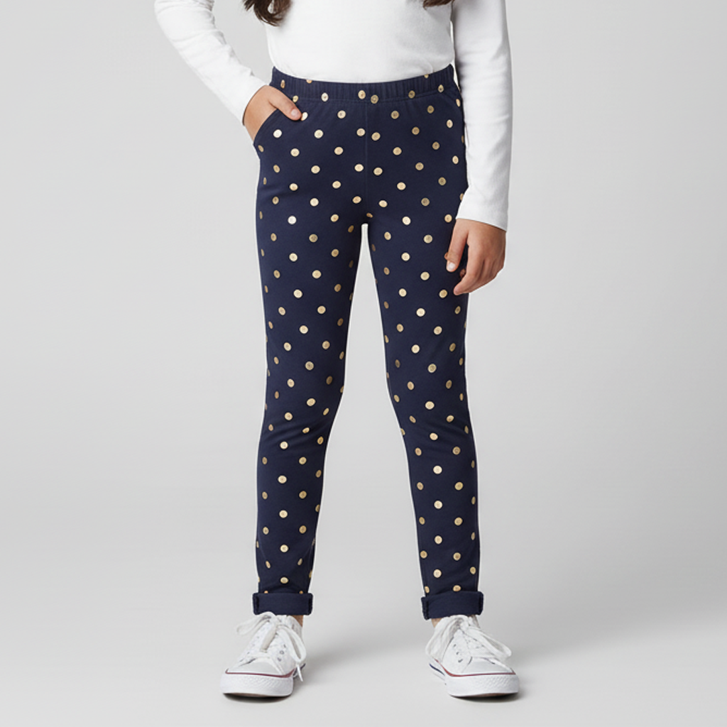GREY POLKA DOTS FOIL PRINTED FLEECE WARM LEGGING TROUSER FOR GIRLS Main image