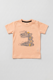 Peach Clever Dino Print T-Shirt For Boys