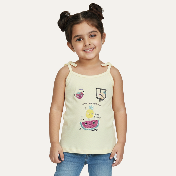 Yellow Let's Play Print T-shirt Top For Girls