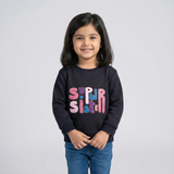 BLACK SUPER GIRL EMBROIDERED FLEECE FABRIC SWEATSHIRT
