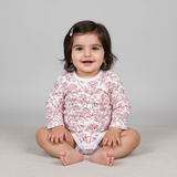 WHITE WITH RED ROSE PRINTED FULL SLEEVES HALF BODY ROMPER