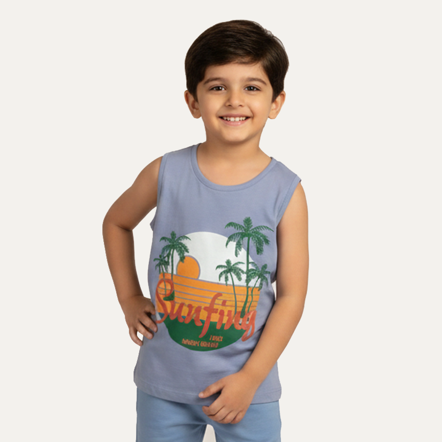 Sky Blue Sunfing Print Sando For Summers Main image