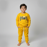 Mustard Hello Print Fleece Fabric Suit For Winters