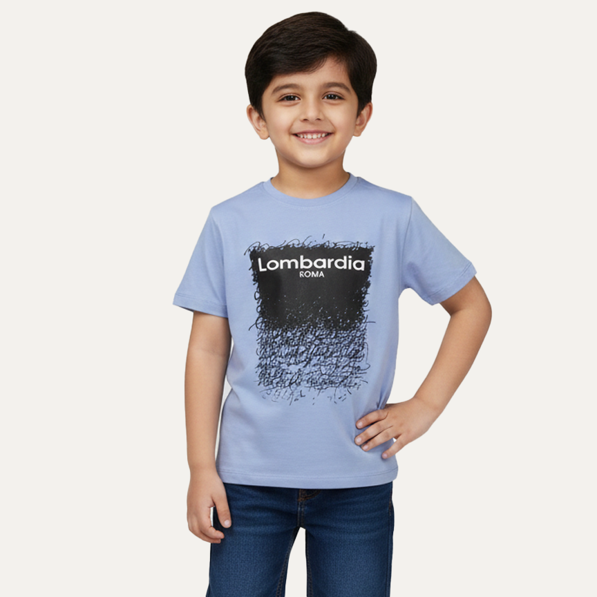 Blue Roma Print Half Sleeves T-Shirt For Boys