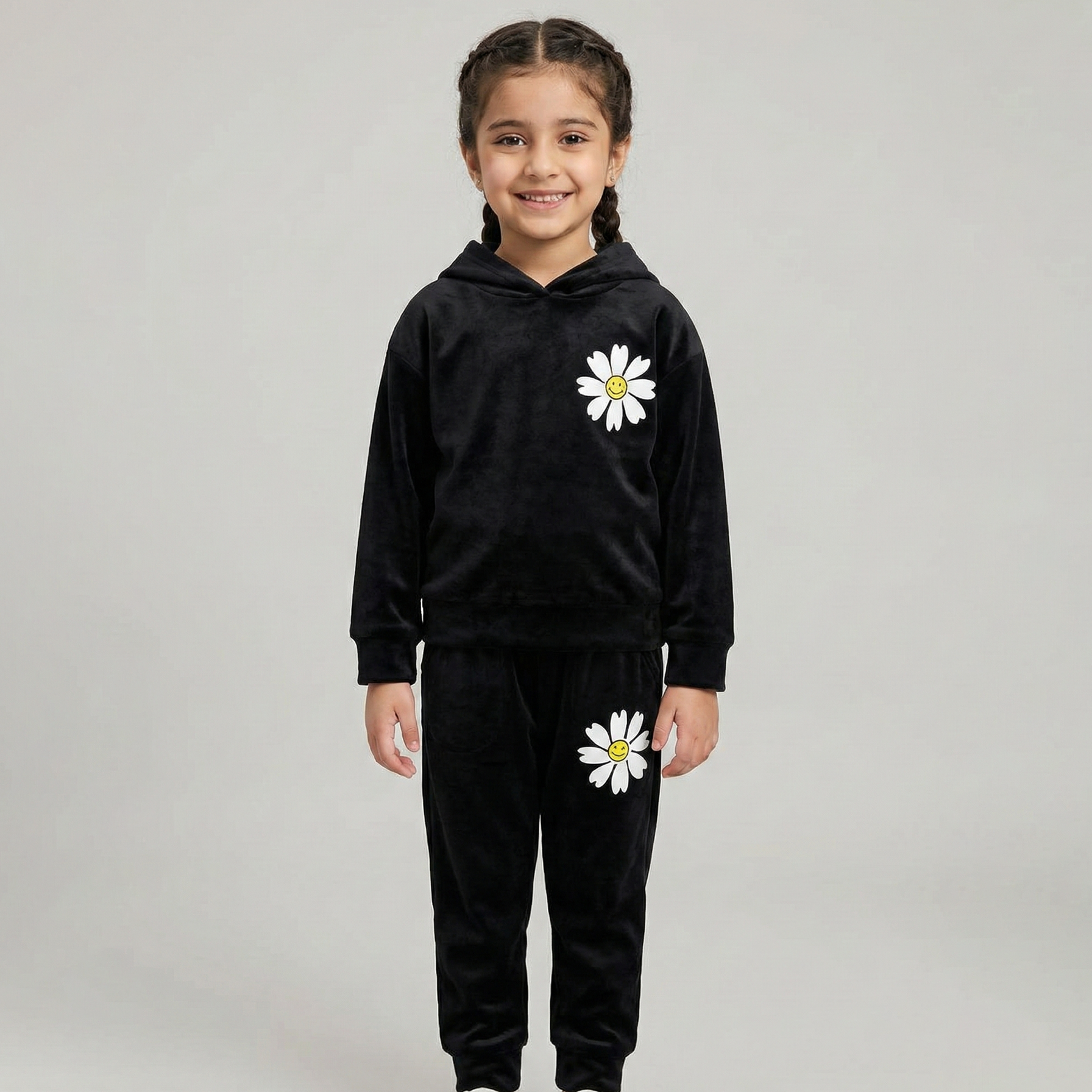 Black Flower Print Valour Fabric Suit For Winters Main image
