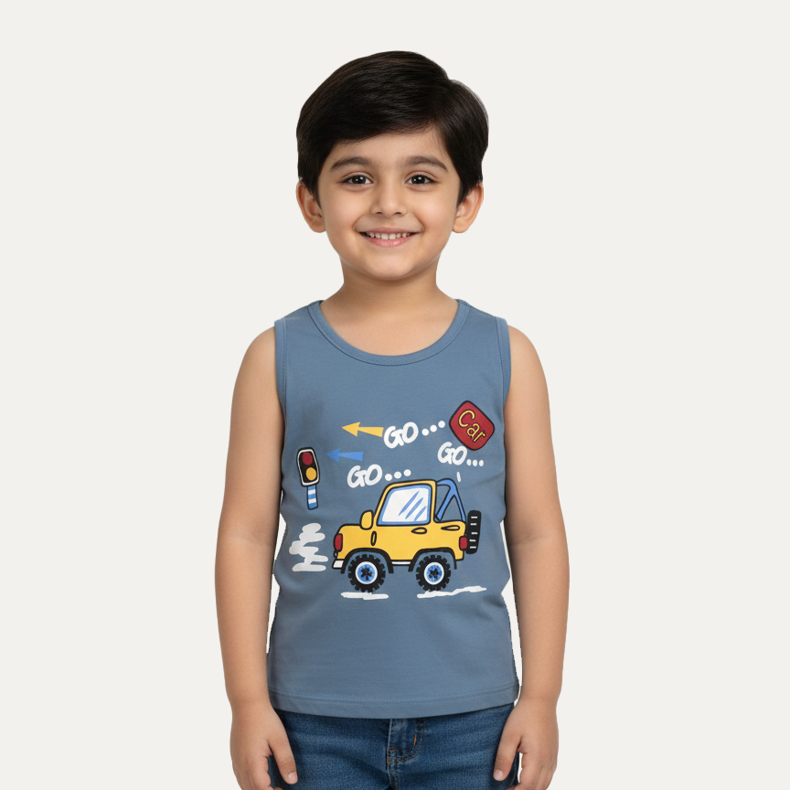 Blue Go Go Car Print Sando For Summers Main image