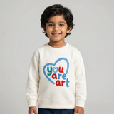 WHITE YOU ARE ART EMBROIDERED FLEECE FABRIC SWEATSHIRT