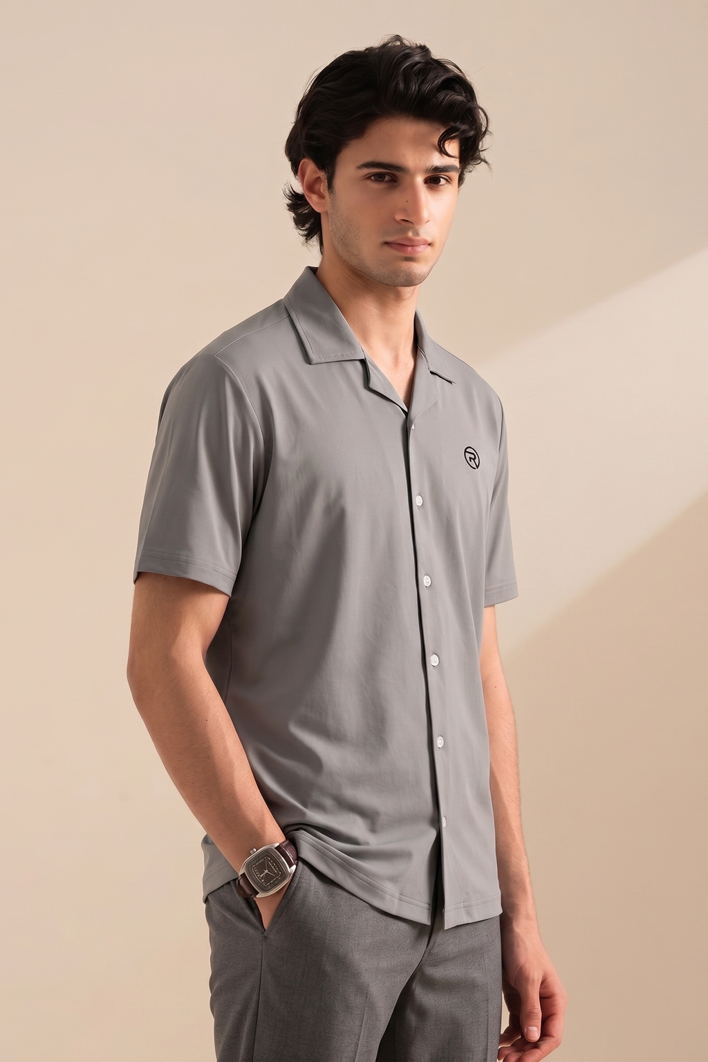 Grey Dri-Fit Half Sleeves Casual Shirt For Mena