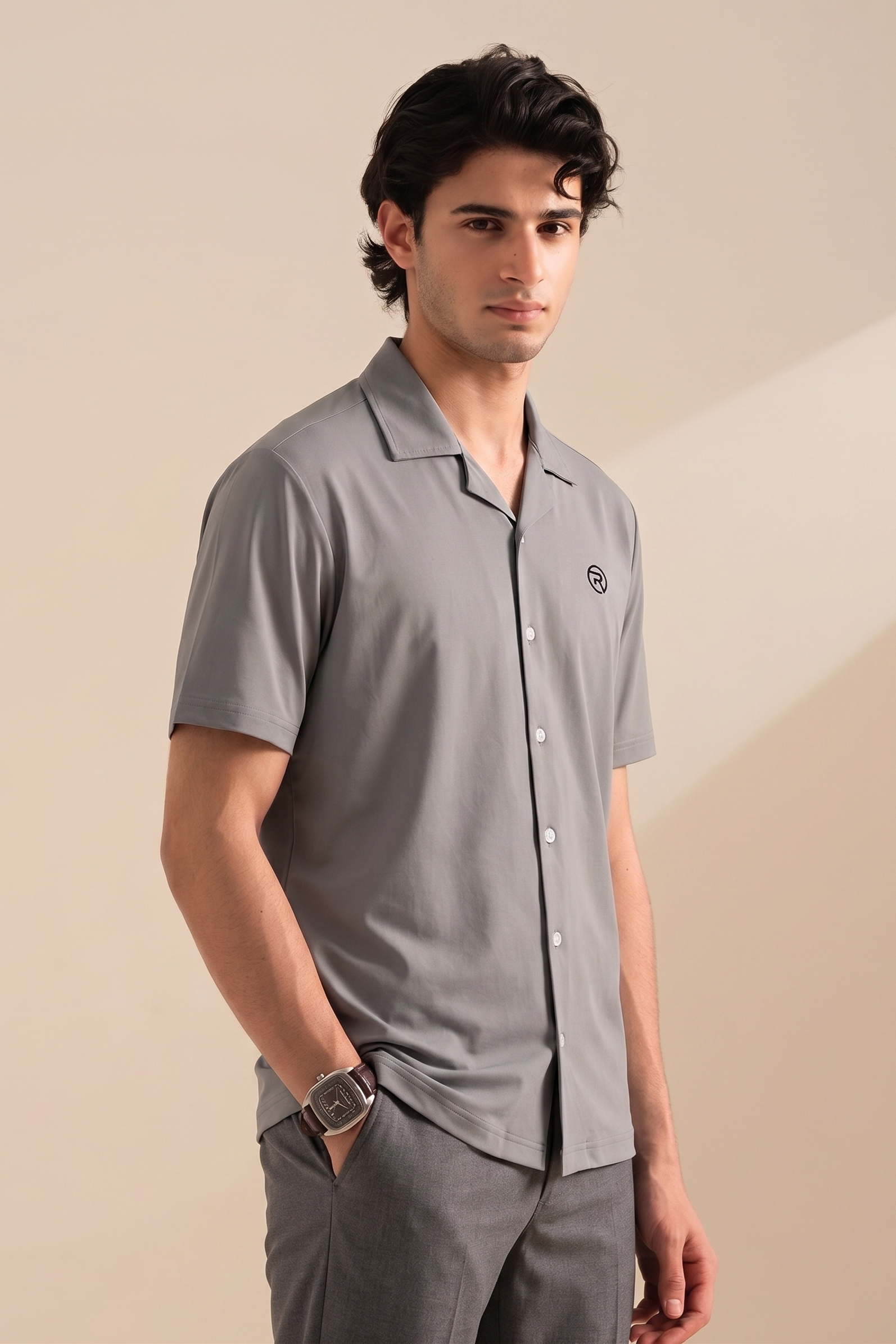 Grey Dri-Fit Half Sleeves Casual Shirt For Mena