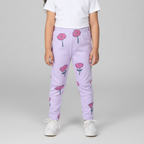 PURPLE WITH PINK FLOWERS PRINTED RIBBED FABRIC PAJAMA TROUSER