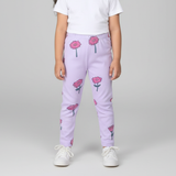 PURPLE WITH PINK FLOWERS PRINTED RIBBED FABRIC PAJAMA TROUSER