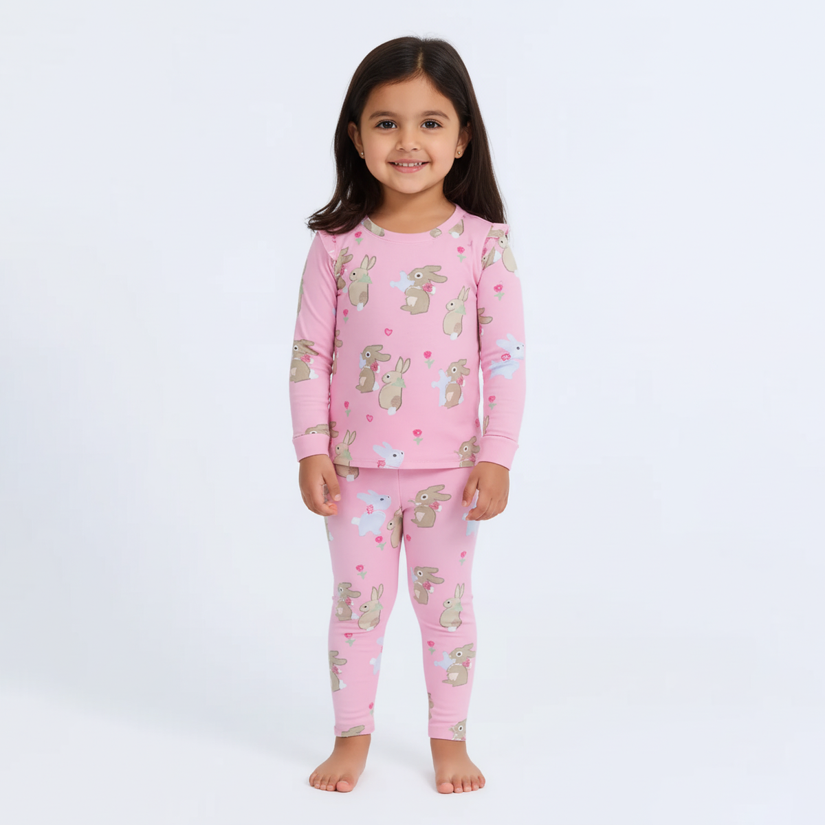 PURPLE WITH RABBIT PRINT DROP NIDDLE RIBBED FABRIC SUIT FOR GIRLS MID SEASON Main image