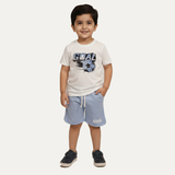 White "Blue Goal" Print Cotton Jersy Suit For Boys