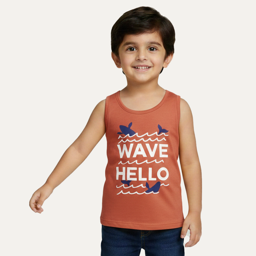 Brown Wave Hello Print Sando For Summers Main image