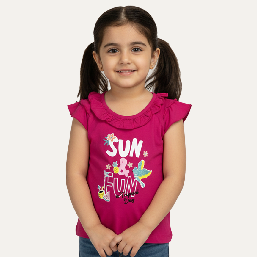 Blush Pink Sun & Fun Print T-shirt Top For Girls Main image
