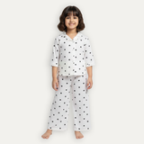 White Hearts Print Co-ord Ribbed Fabric Suit For Girls