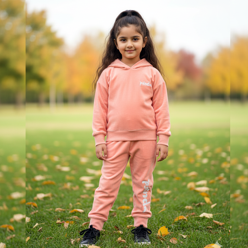 Baby Pink Panda Print Valour Fabric Suit For Winters