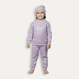 Light Purple Panda Print Ribbed Fabric Suit For Winters