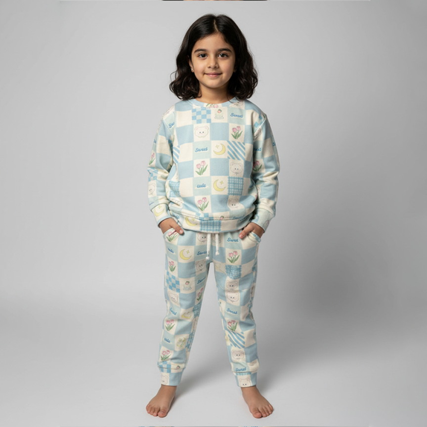 Blue Sweet Bear Print Fleece Fabric Suit For Winters Secondary image