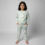 Blue Sweet Bear Print Fleece Fabric Suit For Winters