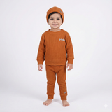 DARK BROWN THERMAL FABRIC PANDA WITH CAP SUIT FOR WINTERS