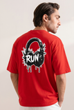 Red "Run Headphone" Print T-Shirt For Men