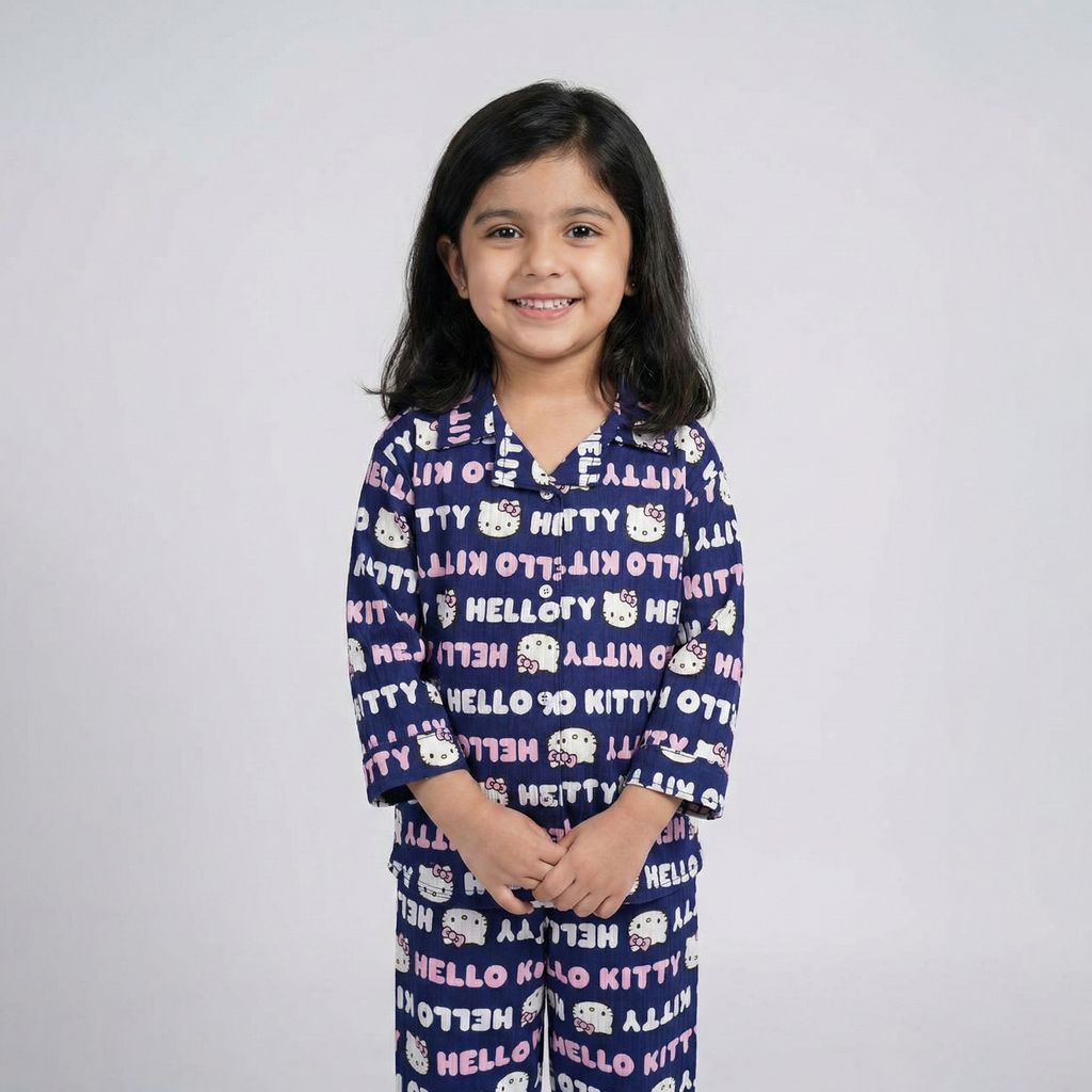 Blue Hello Kitty Shirt With Trouser Suit For Girls
