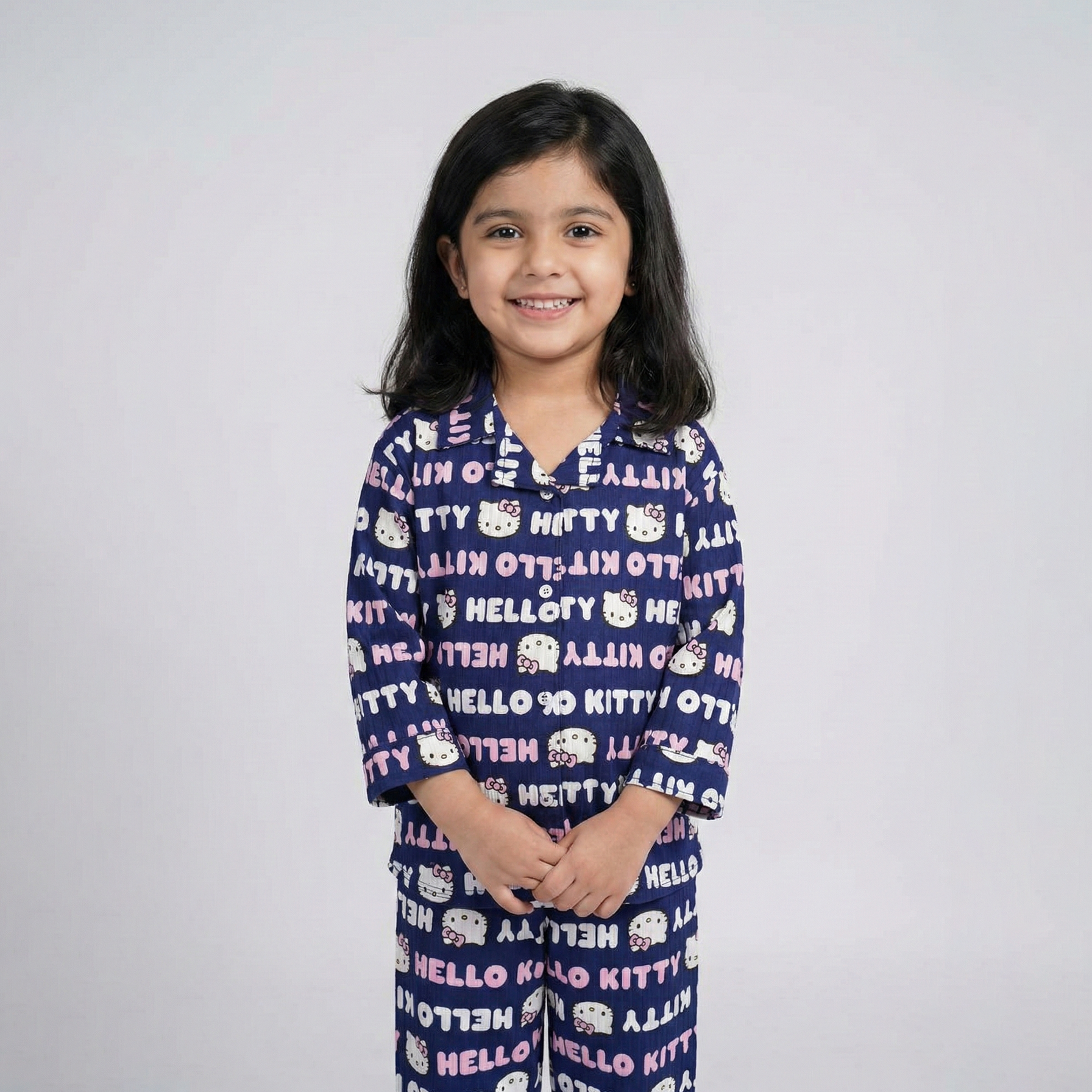 Blue Hello Kitty Shirt With Trouser Suit For Girls